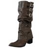 Two Belt Buckle Long Tube But Knee Long Boots Punk Pointed Western Cowboy Boots Retro Tall Knight Boots