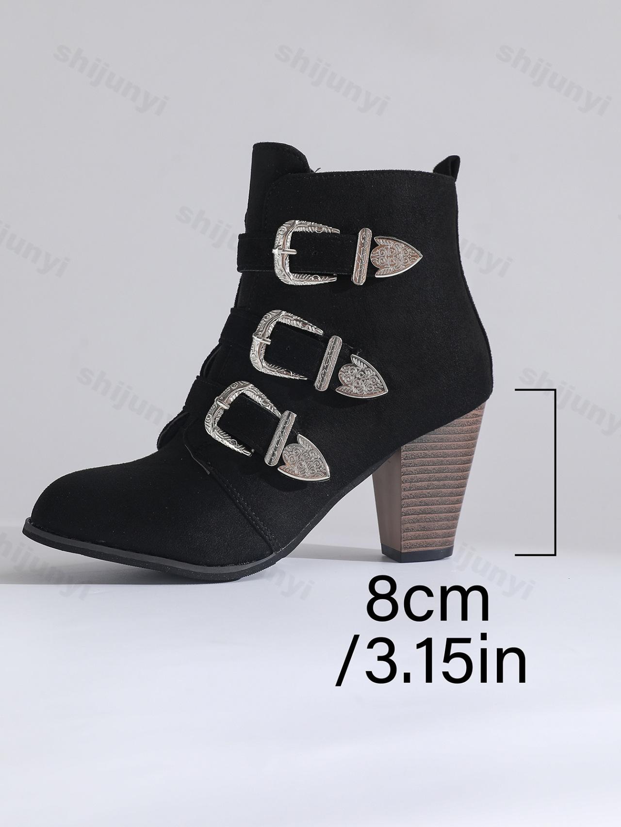 

Мода Мода Ретро Дизайн с Пряжкой Женские Повседневные Короткие Ботинки 2025 Осень Новинка Острый Носок Удобные Элегантные Ботильоны на Высоком Каблуке 35 чёрный