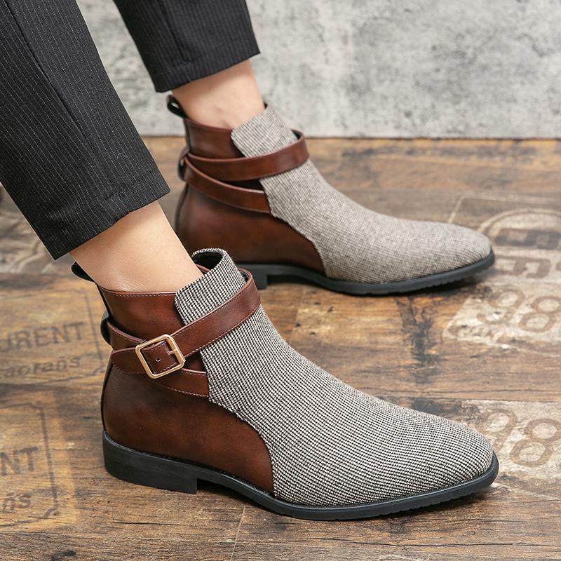 Men's Plus Size High-Top Leather Boots: Korean Style Trendy British Casual Retro Design