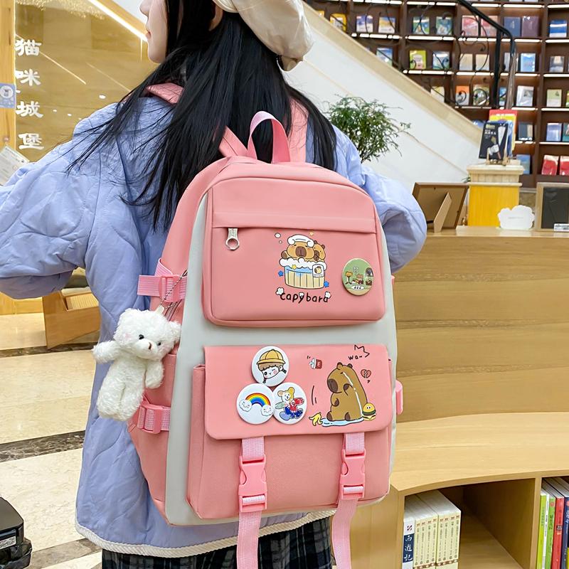 Pięcioczęściowy Zestaw Plecaków Dziewczęcy Plecak Płócienny z Kreskówką Chilren Plecak Szkolny o Dużej Pojemności dla Uczniów Szkoły Podstawowej