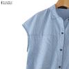 ZANZEA Women Casual Turn Down Collar Loose Short Sleeve Plaid Blouse