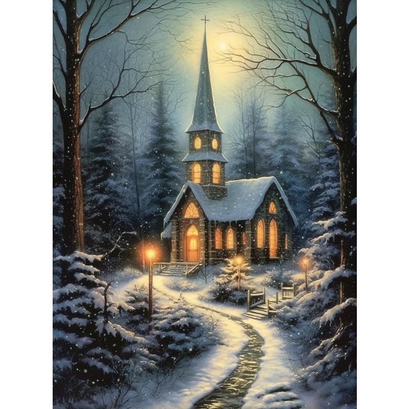 

Рождественский праздник лошадь кролик зимний пейзаж церковь амбар плакат и принты живопись настенные картины для гостиной домашний декор 21cm×30cm NoFrame