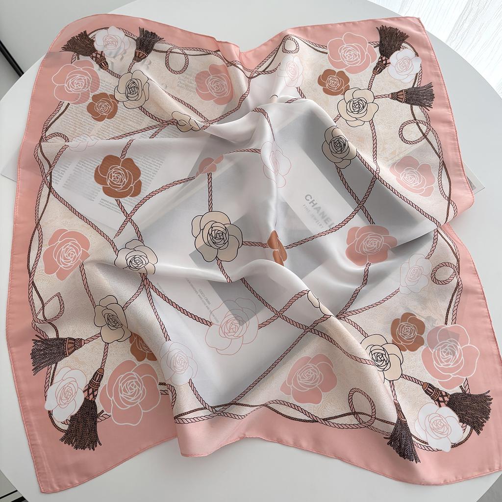 Imitation Silk Red Print Square Scarf For Women, Bandana SpringSummer Luxury Scarf,Hair Head Band For Dressing Up Your Look