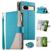 For Google Pixel 8a Case Zipper Wallet Color Splicing Leather Flip Phone Cover with Straps