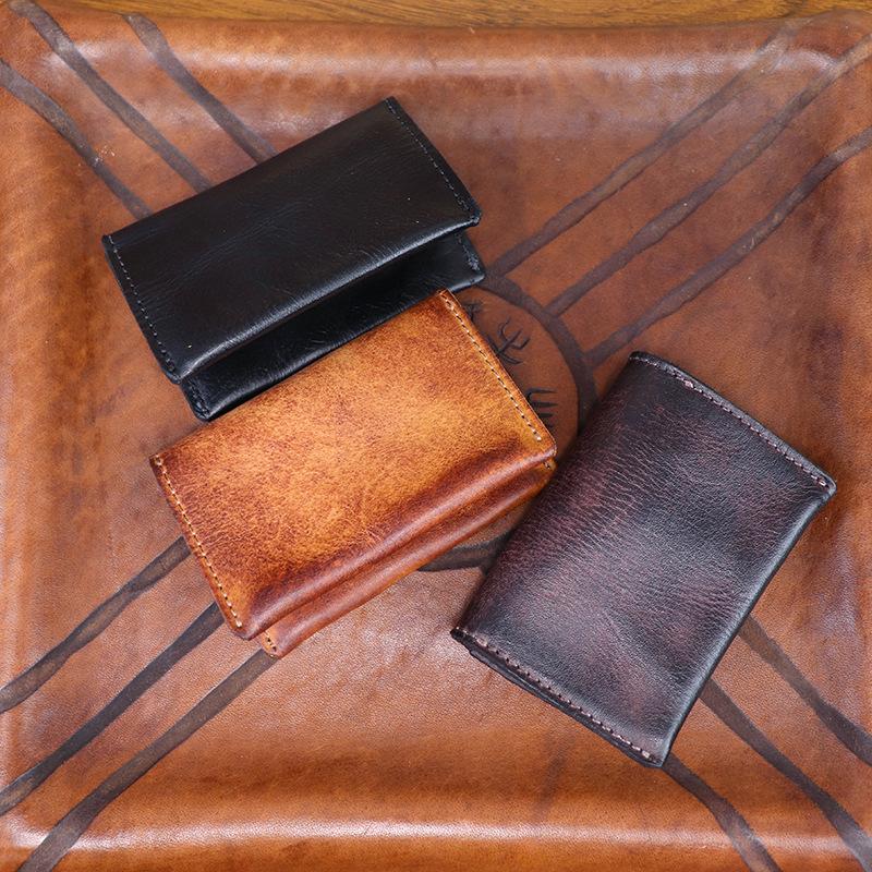 Neue Kopfschicht Kuhleder-Abholtasche für weibliche Studenten, Einfache Kartentasche, Retro-Gemüsegerbung Leder verwendet, Gebürstet, Handgefertigte Visitenkartenetui