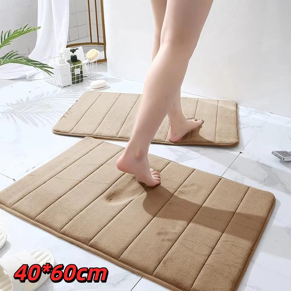 New 40*60cm Bath Mat Dry Fast Soft Memory Foam Mat Anti-skid Striped Coral Velvet Water Absorption Mat Home Floor