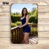 Elegant Blue Dress Women Outdoor Portrait Vintage Tin Sign Home Wall Decor Metal Poster