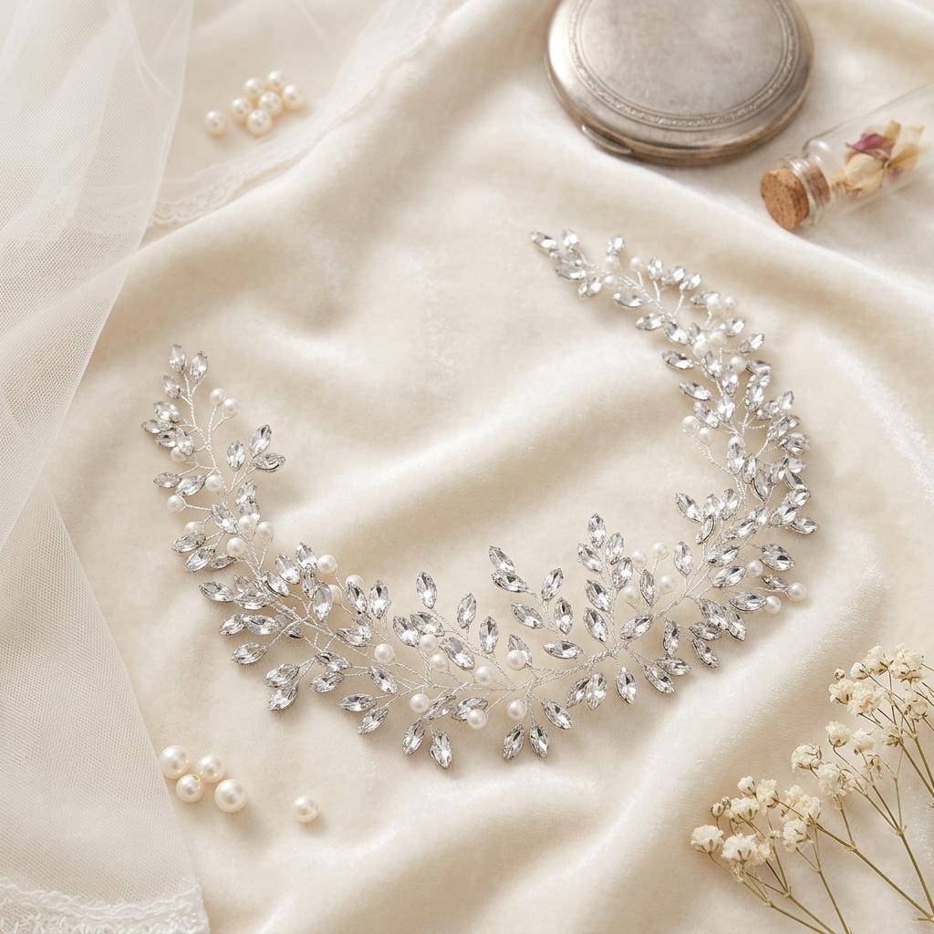 Bridal Hairband Pearl Rhinestone Headband for Wedding Party White белый