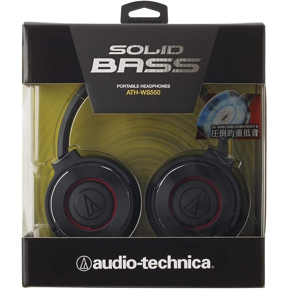 Audio-Technica SOLID BASS Portable Headphones with Deep Bass, Black/Red ATH-WS550 BRD