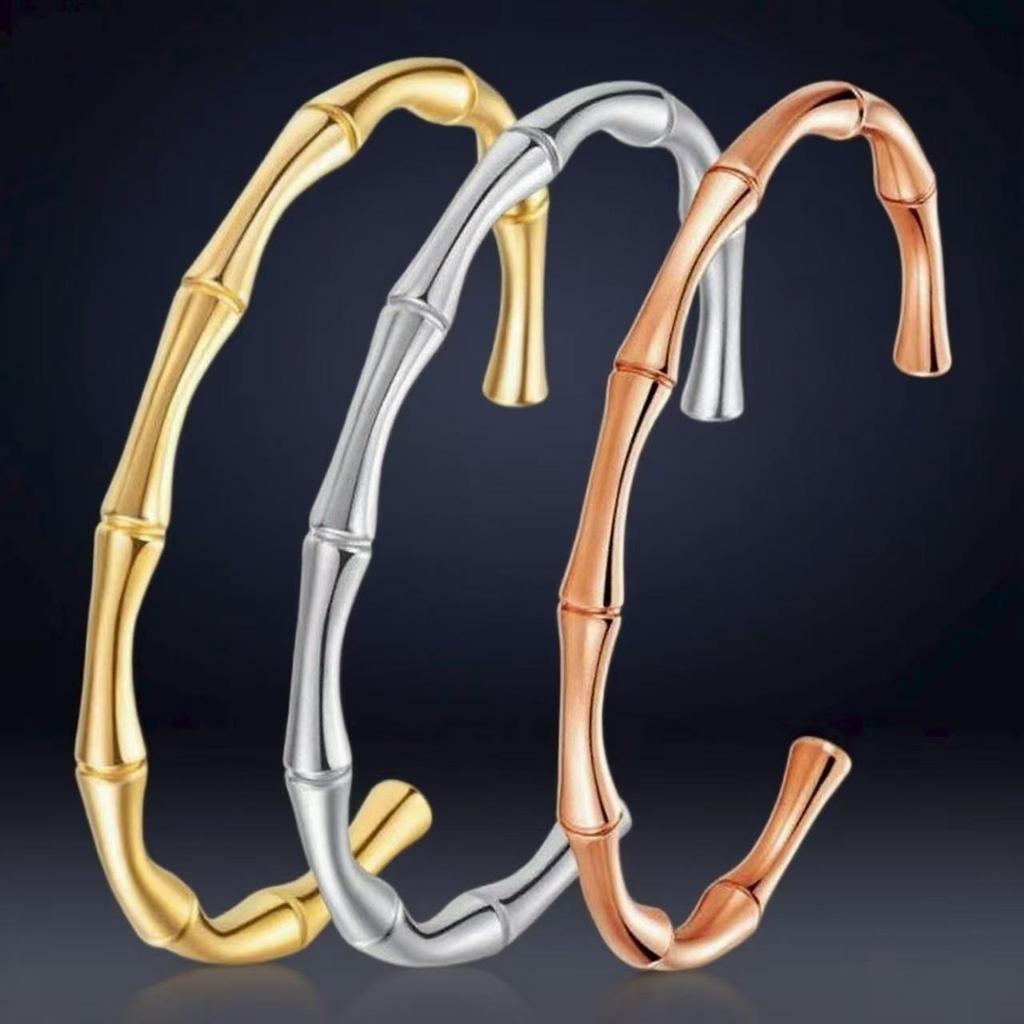 Bamboo Joint Titanium Steel Open Bangle Bracelet for Women - Colorfast, High-End Summer Niche Design