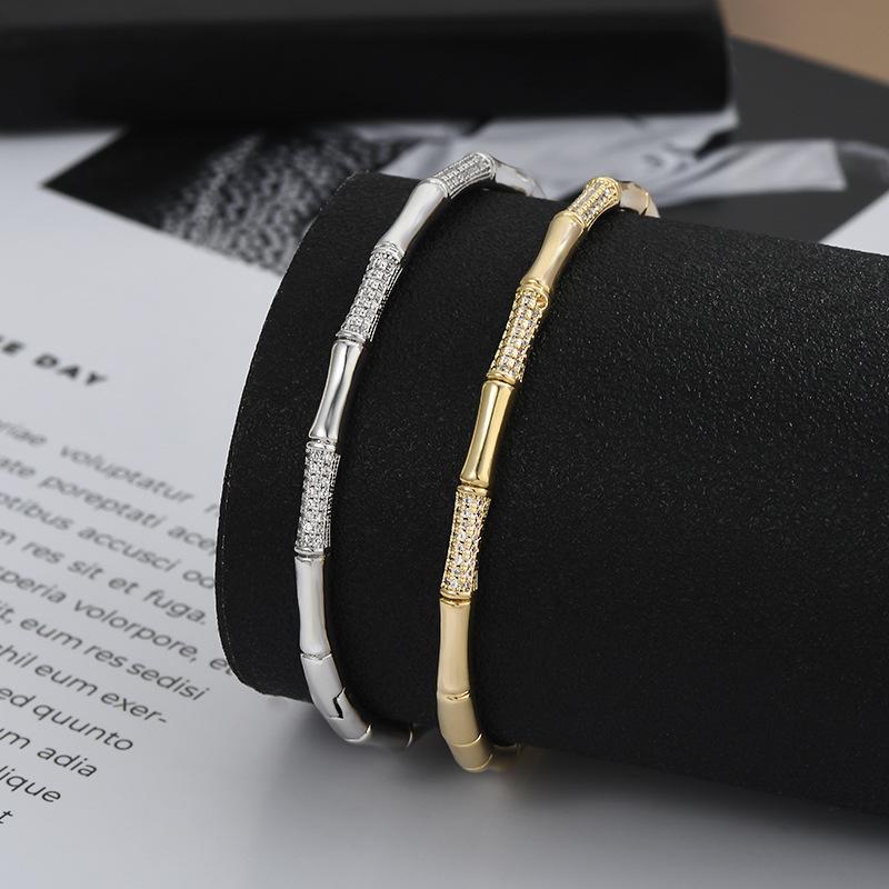 Elegant Gold-Plated Bamboo Joint Bracelet with Micro-inlaid Zirconia for Women