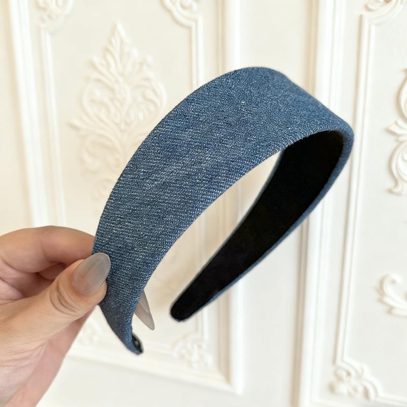 Korean Dongdaemun Retro Denim Wide-Brim Headband Solid Hair Clip Stylish Women's Versatile Accessory