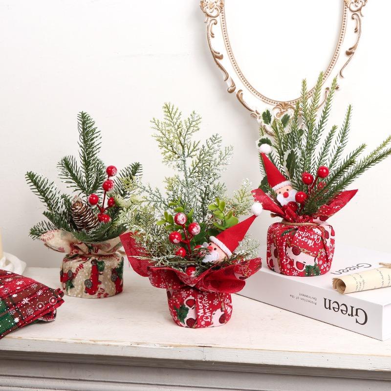 Wooden PVC Christmas Tree Centerpiece Tabletop Flower Arrangement Decor for Holiday Gifts Festive Xmas Decoration Accessories