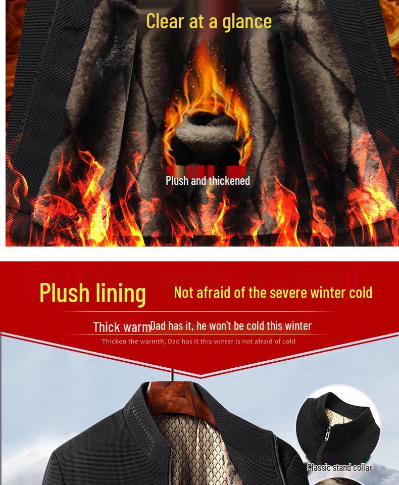 Woodpecker Dad Winter Fleece-Lined Wool Coat for Middle-Aged and Elderly Men, Warm and Thickened, Sizes for 50s to 60s.