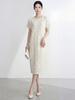 Elegant Women's Plus Size Pear Shape Summer Dress - Loose Fit, Round Neck, Short Sleeve, Slimming Miyake Style