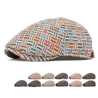 Vintage Beret Women's British Forward Cap Newsboy Cap Colorful Jacquard Plaid Cap