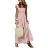 Summer Women's Elegant Plaid Slip Maxi Long Dress  Women Strapless Ruffle Backless Pleated Elastic Waist Boho Party Swing Loose Dresses