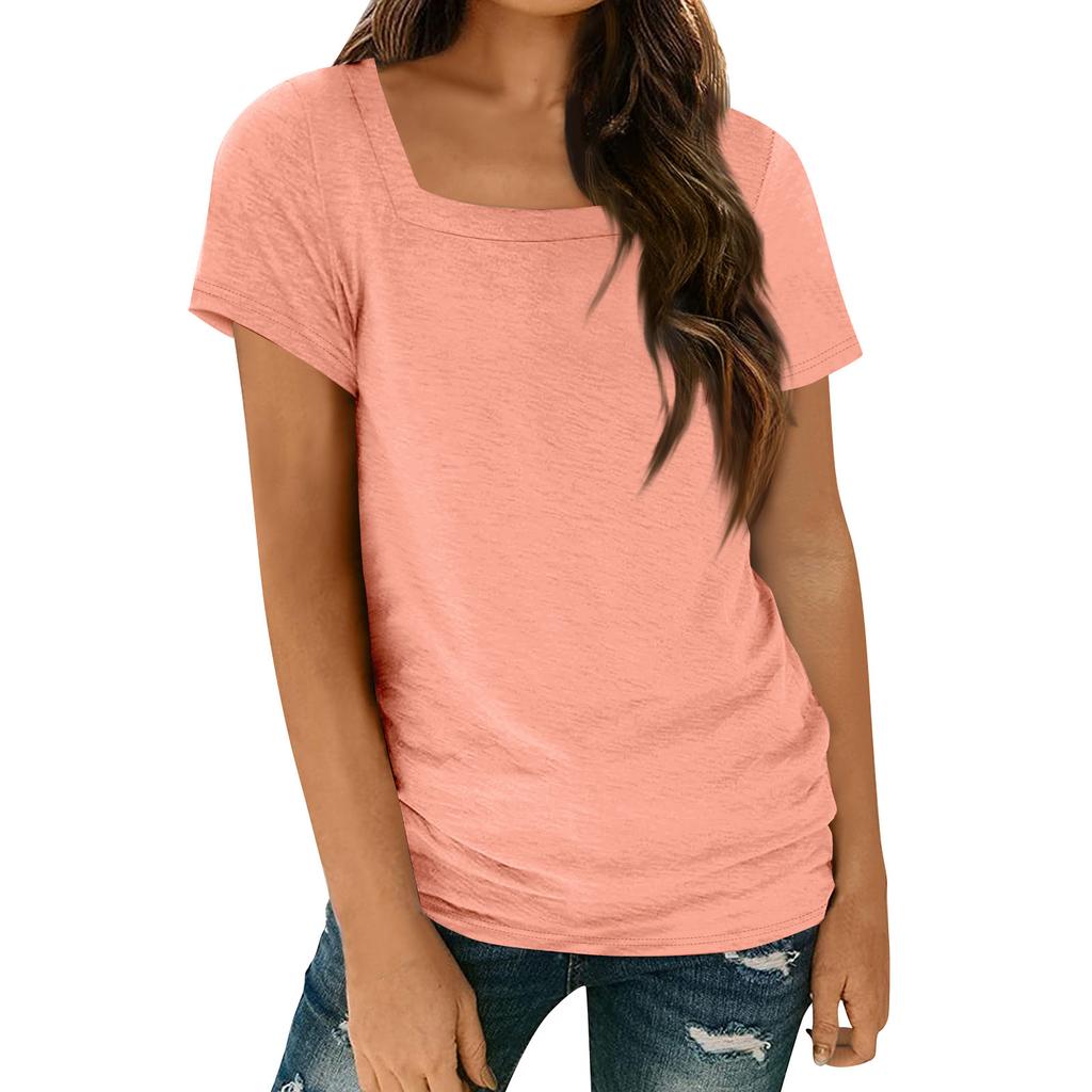 Womens Tops Casual Spring Summer Tshirts Short Sleeve Square Neck Basic Tee Outfits