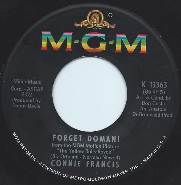 

7-дюймовая пластинка CONNIE FRANCIS Forget Domani No One Ever Sends M K13363 MGM Records 1965 США Рок Б/у