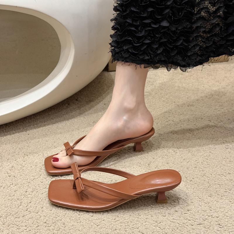 Fashion 2025 Summer Women Butterfly-knot Clip Toe Flip Flop Fashion Dress Slide Shoes Ladies Concise Low Heel Slippers