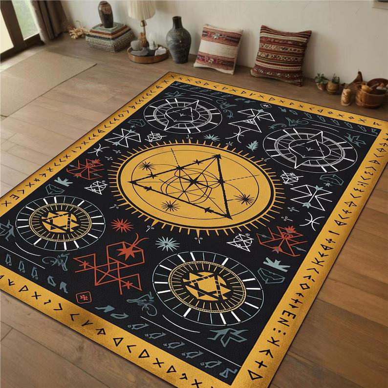 Retro Curve Abstract Area Rug Orange Blue Mid Century Modern Carpet Colorful Geometric Floor Decor Washable Living Room Rugs