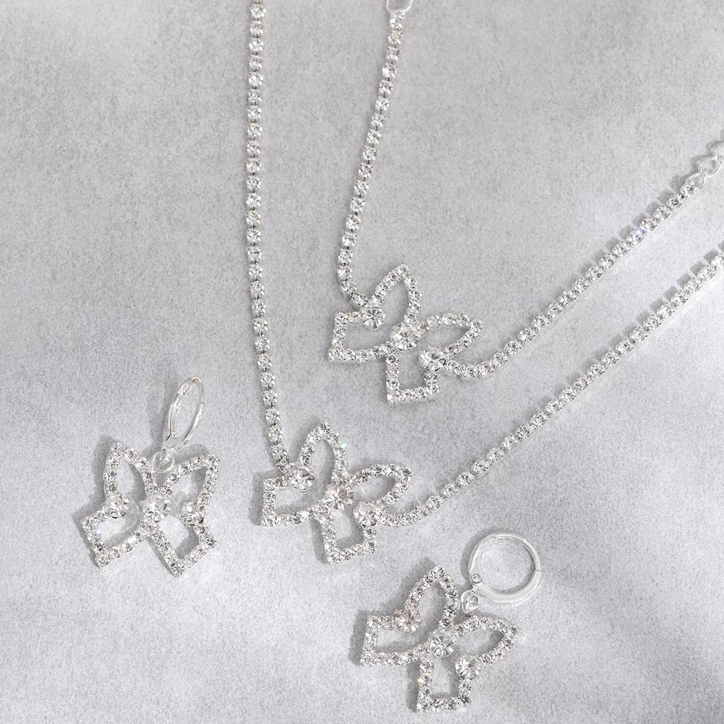 Jewelry Set, Personalized Fashion Full Diamond Hollow Butterfly Earrings, Bracelet Necklace 3-Piece Set