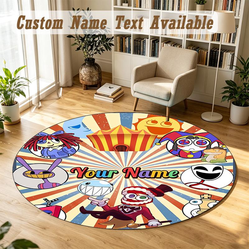 Round Rug Custom NameThe Amazing Digital Circus Pattern Non Slip Carpet Home Floor Decor