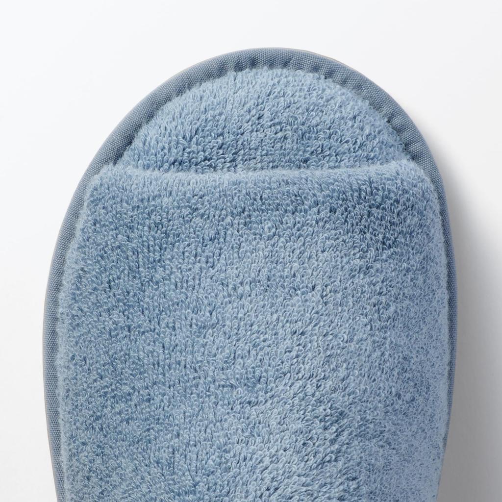 MUJI Washable Cotton Terry Open Size M 76410287 Slippers, Toe, (22.5-25cm), Blue,