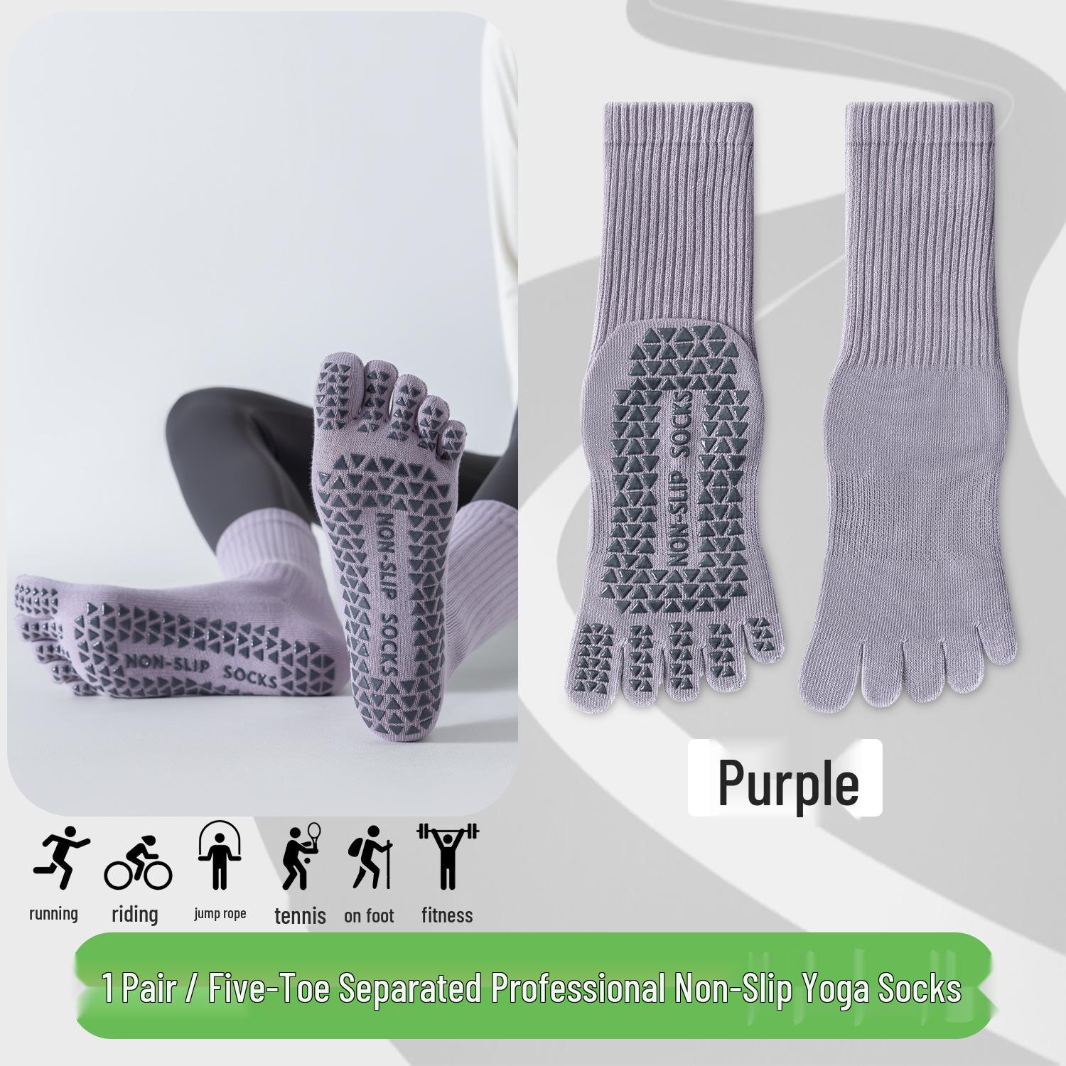 Women s Non-Slip Five-Toe Yoga & Pilates Socks for Indoor Fitness Training One Size