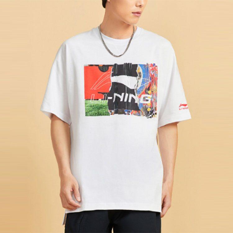 Li Ning T Shirts Men's White Crew Neck Moderate Straight Fit AHSR915-1
