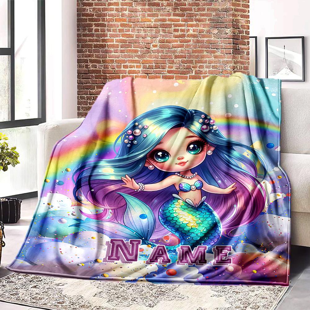 Rainbow Mermaid Home Customize Your Name Blankets Soft Cozy Lightweight Allseason Multipurpose Blanket For Picnics Sofas Offices Beds Living Rooms