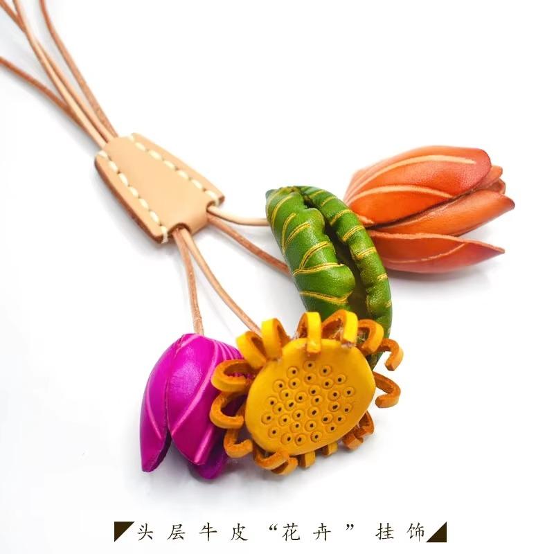 3D Chinese Style Genuine Leather Bag Charm, Car Ornament & Journal Bookmark - Top-Grain Handmade Gift for Women Ravel Home Decor