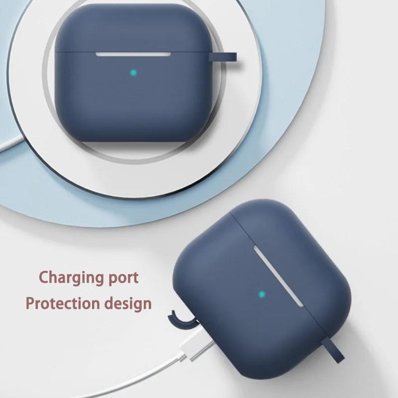 Silicone Case for Airpods 1 2 3 4 Pro Series Simple Solid Skin-feeling Headphone Protective Case with Hanging Buckle