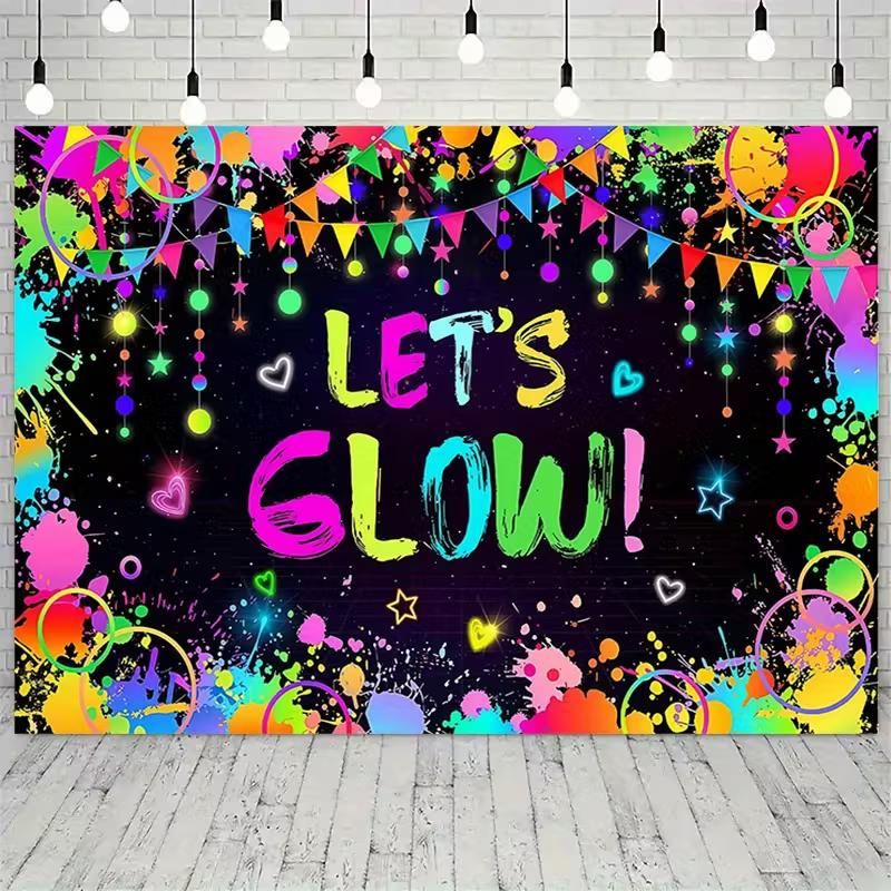 2D Glow in the Dark Party Backdrop for Blacklight Party and Teen Birthday Decor