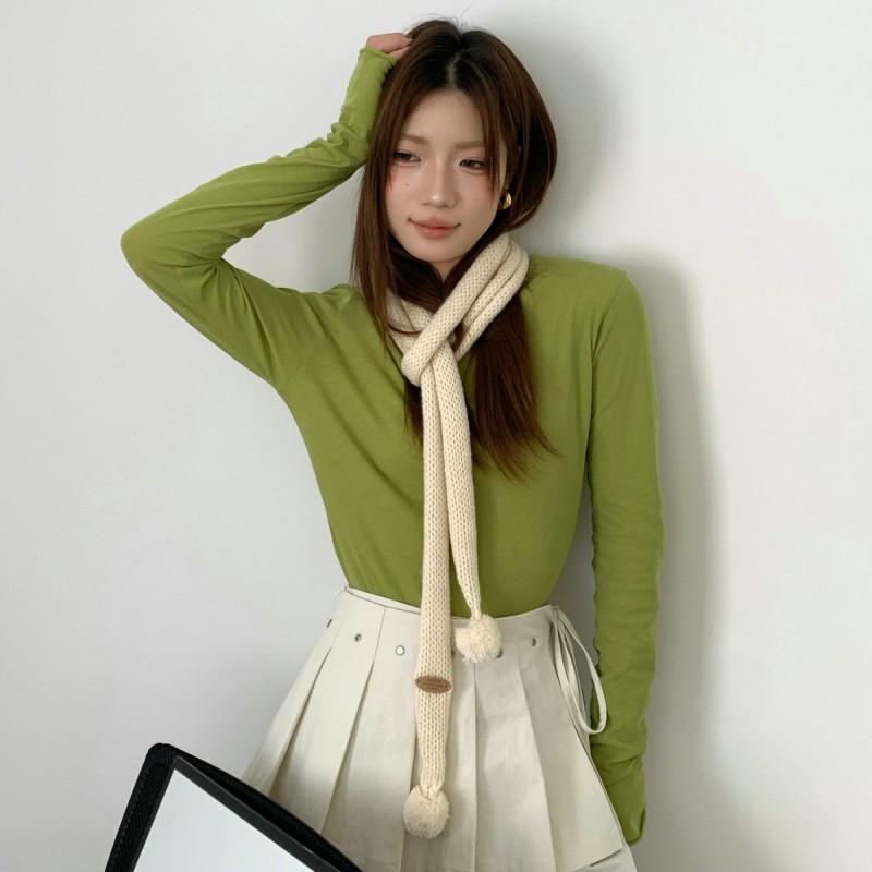 Knitted Narrow Scarf With Tassel Pendant Women Soft Wool Blend Winter Accessory Daily Wear