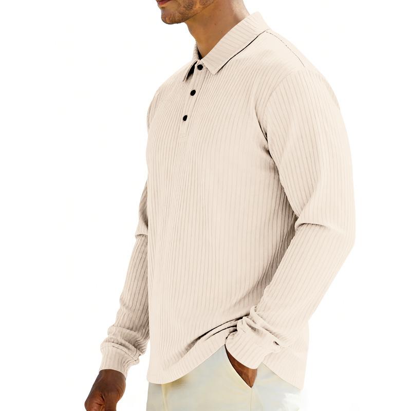Mens Loose Turn Down Collar Long Sleeve Casual Business Solid Polo Shirt