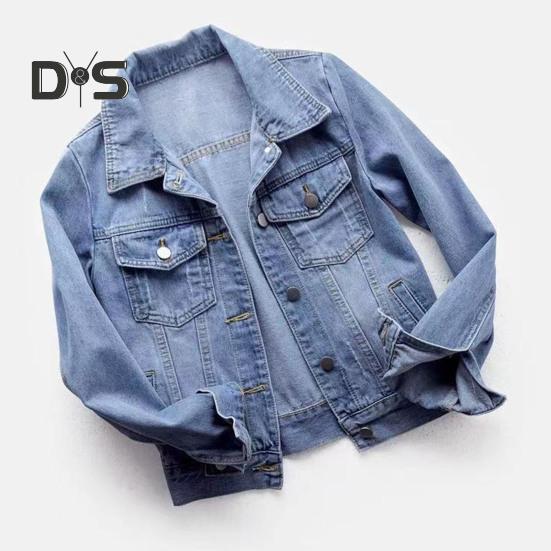 Damen Jacke Umlegekragen Langarm Einreihig Einfarbig Knöpfe Brusttaschen Slim Fit Denim Hip Hop Streetwear Lady Coat