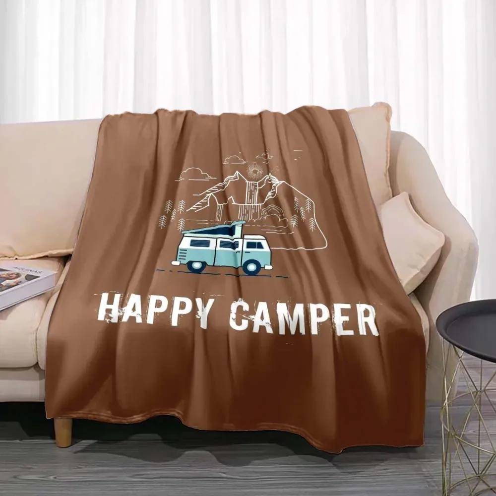 Fashionable Blanket Summer Happy Camper Camping Throw Bed Sofa Office Air Conditioning Soft Leisure Travel Customizable Throw
