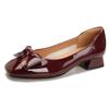 Thick heel high heels 2025 new women's shoes patent leather red wedding shoes bow French low heel light mouth single shoes