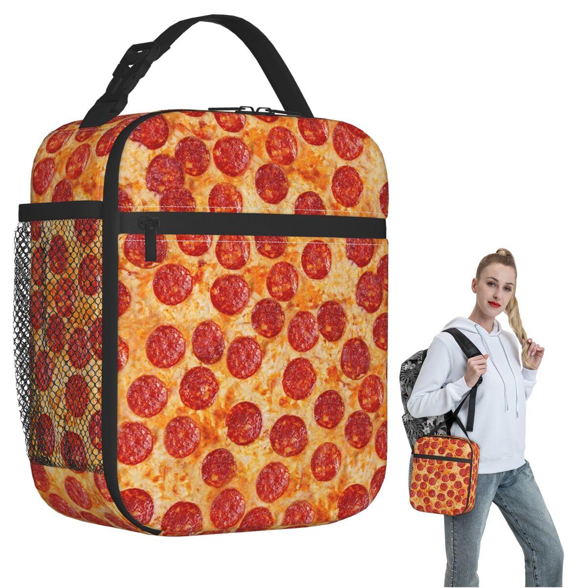 Realistic Pepperoni Pizza Pattern Insulated Lunch Bag for Women Kids Portable Food Boxes Thermal Lunch Box Tote One Size
