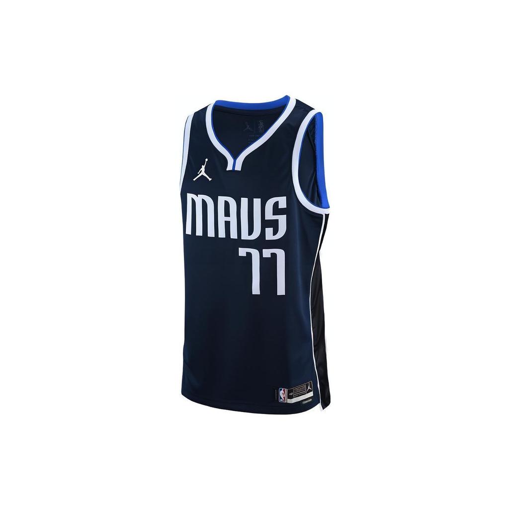 Jordan Pure Color Logo Print Mesh Basketball Jersey, Luka Doncic #77, Dallas Mavericks Men Jerseys Navy-Blue DO9523-420