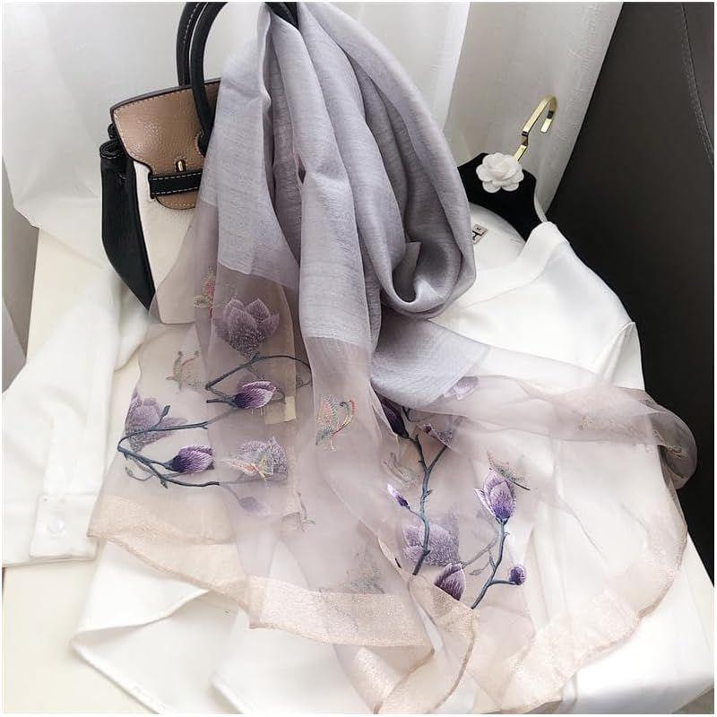 Used Liebendo Large Stole for Women, Silk Embroidery, Flower Pattern, Shawl, Silk, Ladies Scarf, Spring, Summer, Autumn, Sun Protection, UV