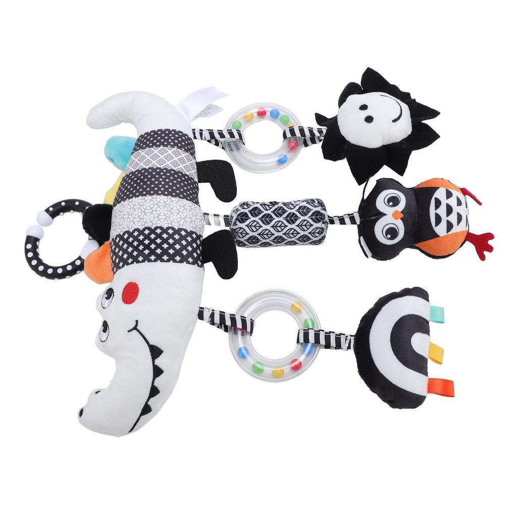 Jucărie Agățată Cărucior Bebeluș Alb Negru Carillon de Vânt Detașabil Animal Drăguț Jucărie Agățată Zornăitoare Umplută