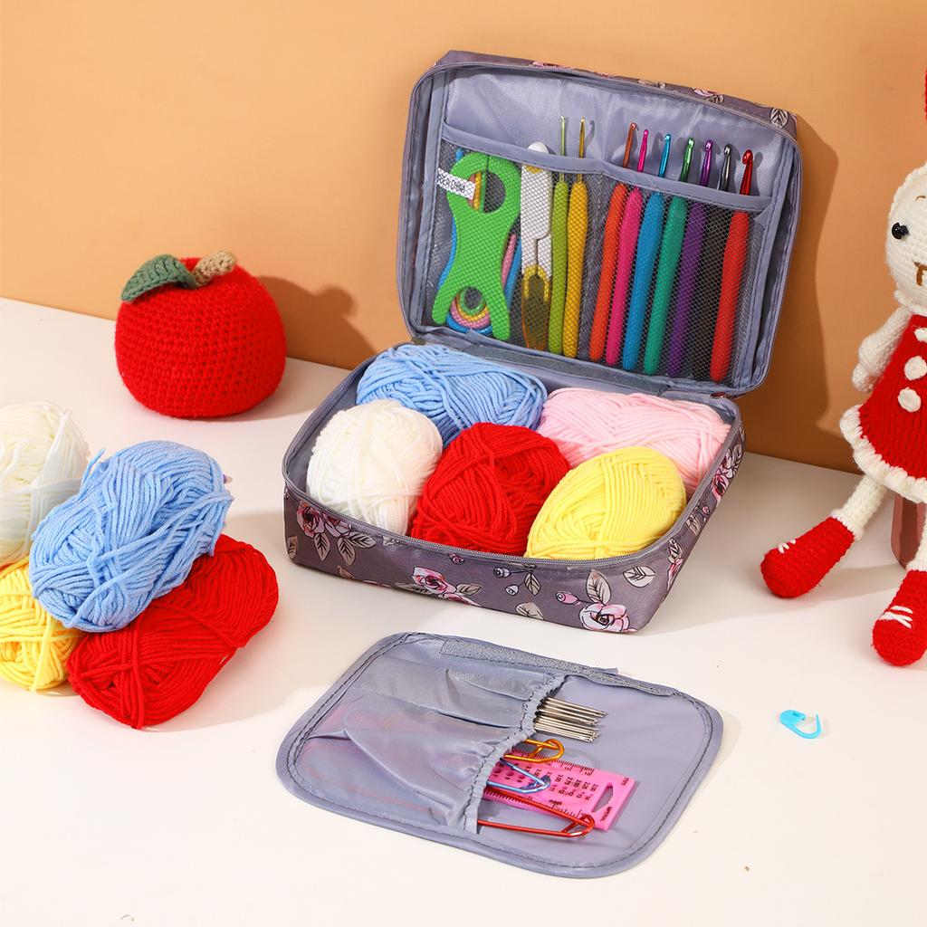 59 Teile Strick-Häkel-Set, Tragbare Strickwerkzeuge, Häkeln für Anfänger, Garn-Bastelset, DIY Bastel-Nähwerkzeuge mit Tasche