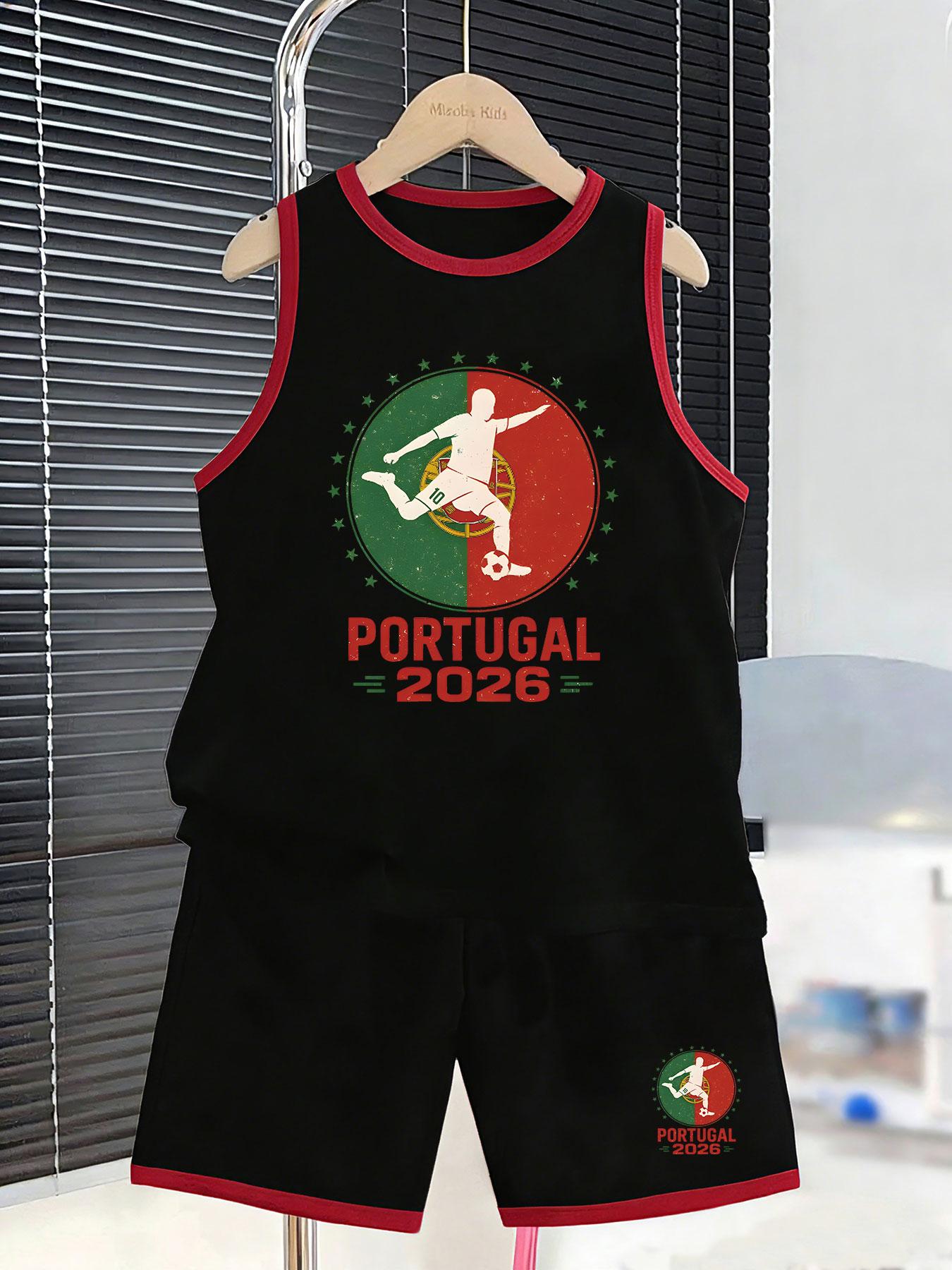 

Boys’ Portugal soccer set. 2026 cool prints, breathable fabric, loose fit for sports fans. 2-3Y чёрный