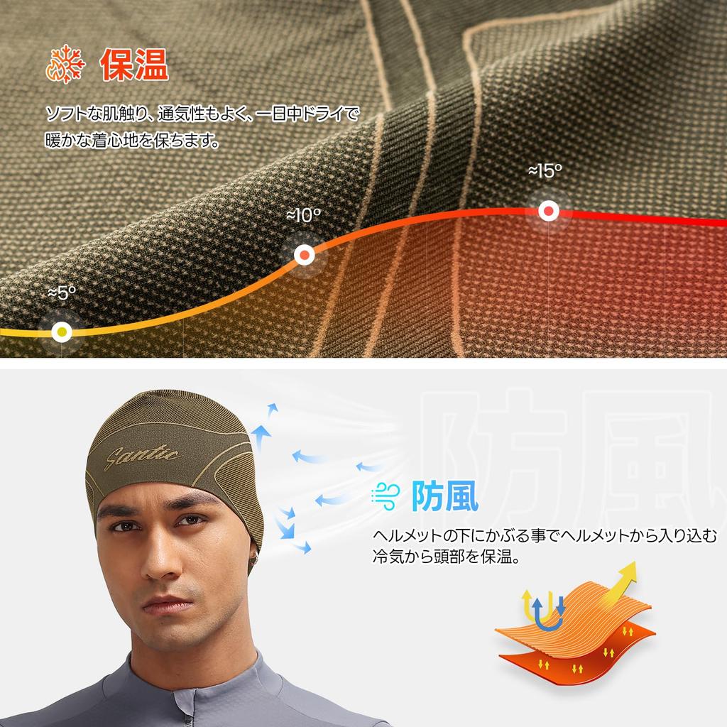 Santic Cycling Inner Cold Weather Protection for Road with and Green Men's Cap, Fleece-Lined Cap, Helmets, Bike, Autumn/Winter, Powerful, Earmuffs,