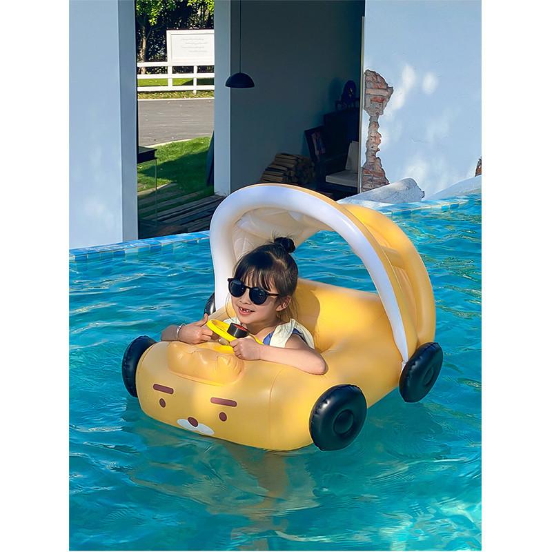 Inflatable Cartoon Car Seat Boat With Sunshade Steering Wheel For Children Swimming Activities