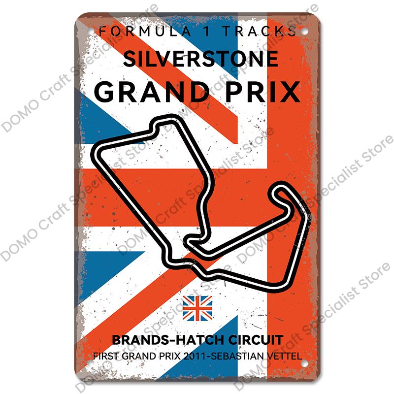 Afiș pentru circuitul de curse F1 Semne de tablă vintage din metal Monaco Spania SUA Garaj Placă metalică retro Garage Bar Pub Club Decor de perete de acasă