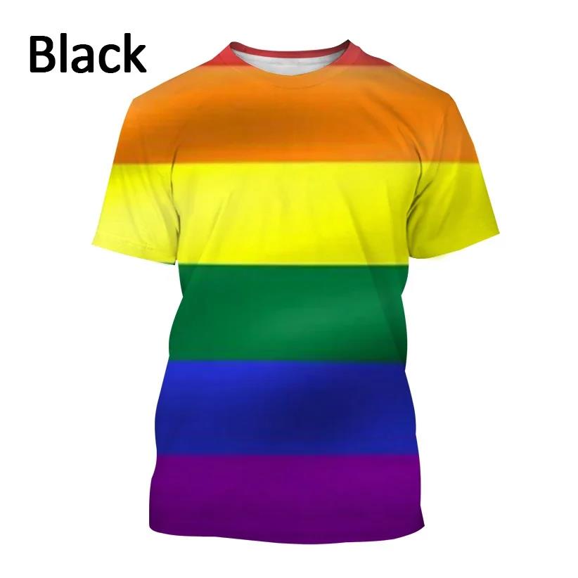 Nova camiseta com estampa 3D de arco-íris para homens e mulheres, gola redonda, casual, manga curta, camiseta grande, moda, tops, tendência, roupas unissex