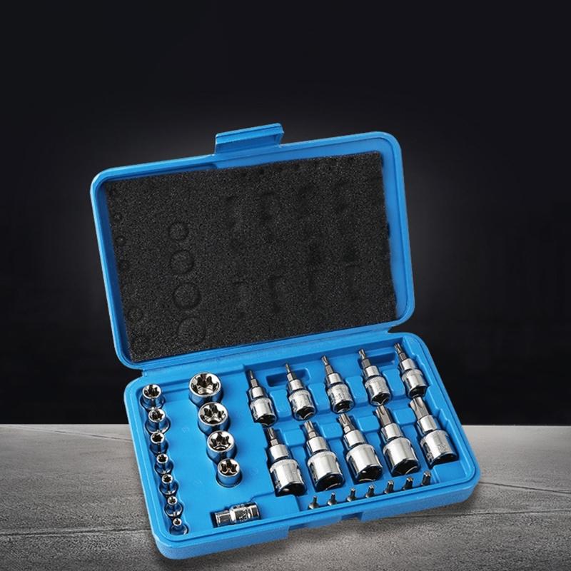 Heavy Duty 29 Piece Professional Automotive Socket Set 1/4" 3/8" 1/2" Drive Mechanic Tool Storage Case Ergonomic Handle